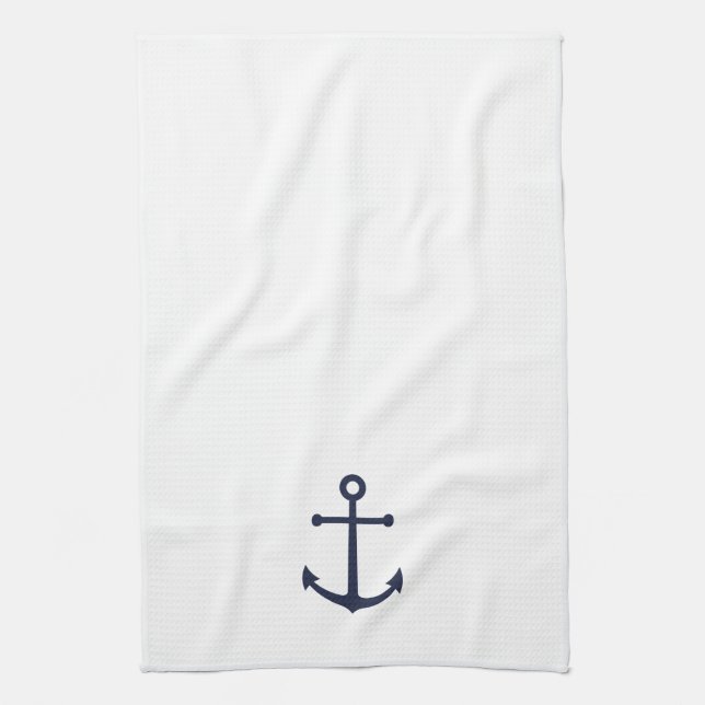 Nautical Navy Blue Anchor Kitchen Towel (Vertical)