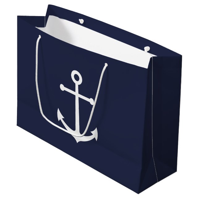 Nautical Navy Blue Anchor Large Gift Bag (Front Angled)