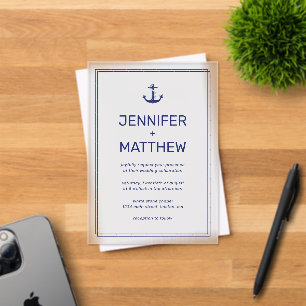Nautical Navy Blue Anchor Modern Script Wedding Acrylic Invitations