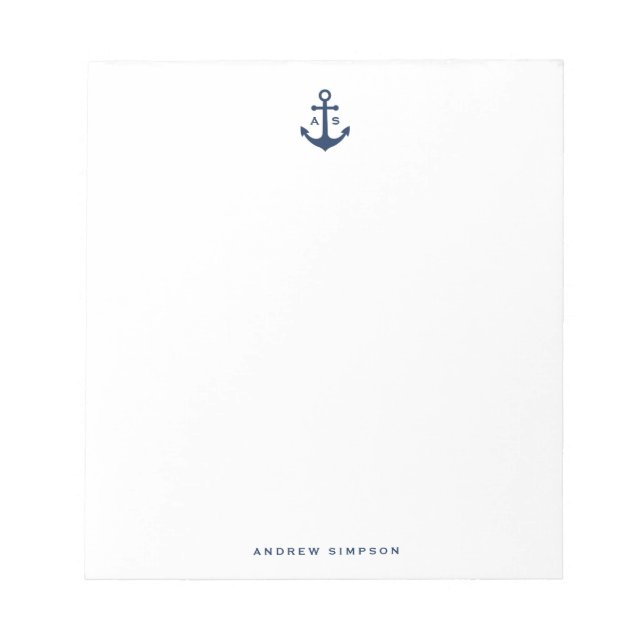 Nautical Navy Blue Anchor Monogram Notepad (Front)