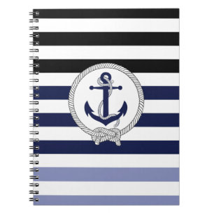 Nautical navy blue anchor/Navy knot/black stripe Notebook