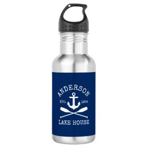 Nautical Navy Blue Anchor Oars Family Lake House 532 Ml Water Bottle
