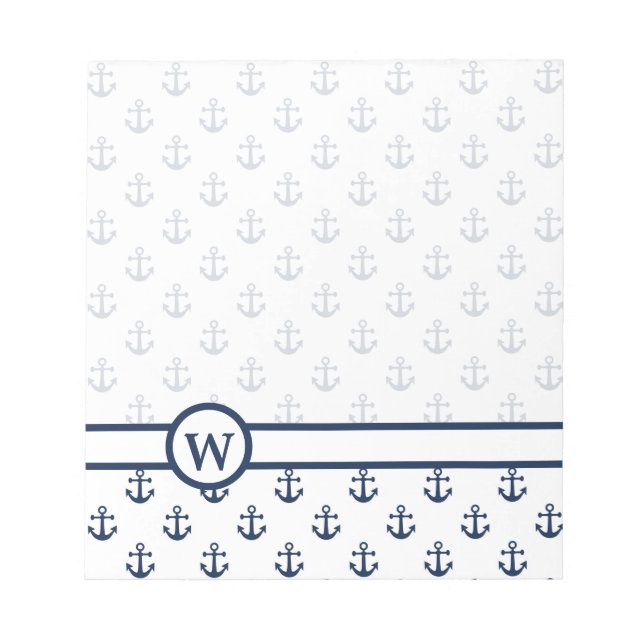 Nautical navy blue anchor on a white background notepad (Front)