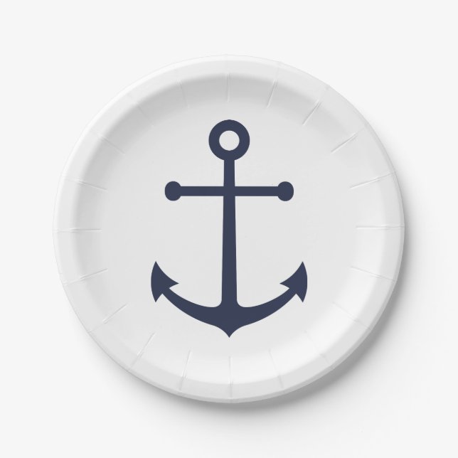 Nautical Navy Blue Anchor Paper Plate (Front)