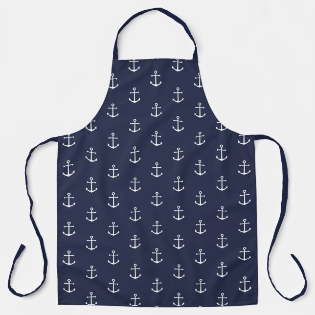 Nautical Navy Blue Anchor Pattern Apron (Front)
