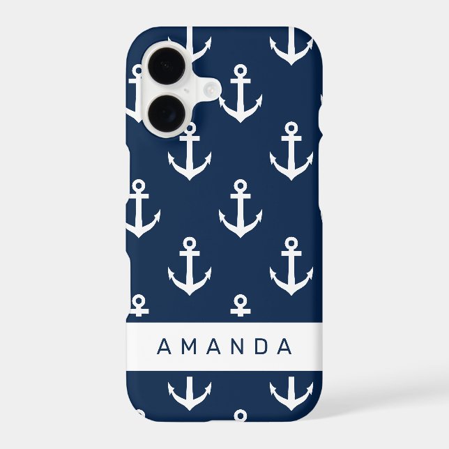 Nautical navy blue anchor pattern personalized (Back)