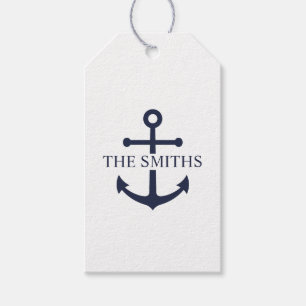 Nautical Navy Blue Anchor Personalized Family Name Gift Tags