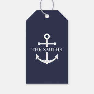 Nautical Navy Blue Anchor Personalized Family Name Gift Tags