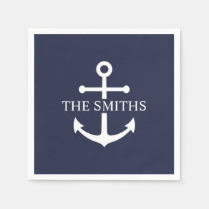 Nautical Navy Blue Anchor Personalized Family Name Napkin