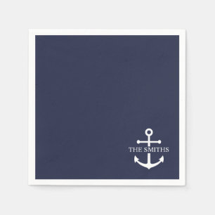 Nautical Navy Blue Anchor Personalized Family Name Napkin