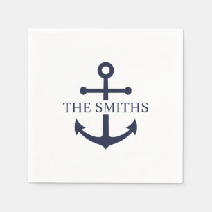 Nautical Navy Blue Anchor Personalized Family Name Napkin