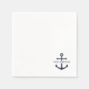 Nautical Navy Blue Anchor Personalized Family Name Napkin