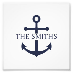 Nautical Navy Blue Anchor Personalized Family Name Photo Print