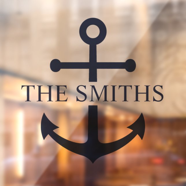 Nautical Navy Blue Anchor Personalized Family Name Window Cling (Sheet 2)