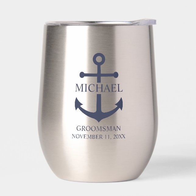 Nautical Navy Blue Anchor Personalized Groomsmen (Left)