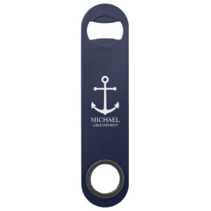 Nautical Navy Blue Anchor Personalized Groomsmen Bar Key