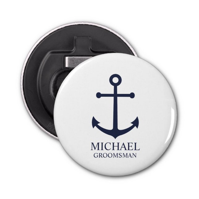 Nautical Navy Blue Anchor Personalized Groomsmen Bottle Opener (Front)