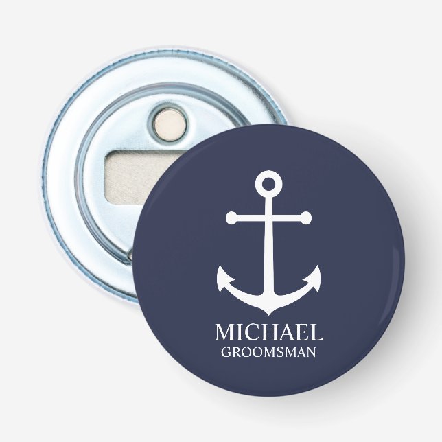 Nautical Navy Blue Anchor Personalized Groomsmen Bottle Opener (Front)
