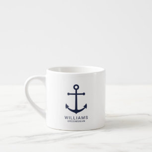 Nautical Navy Blue Anchor Personalized Groomsmen C Espresso Cup