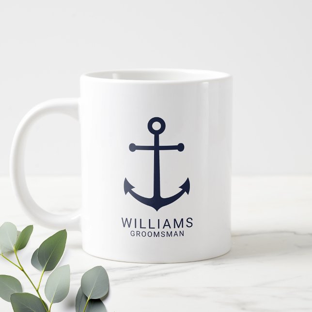Nautical Navy Blue Anchor Personalized Groomsmen C Large Coffee Mug (Creator Uploaded)
