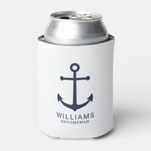 Nautical Navy Blue Anchor Personalized Groomsmen Can Cooler