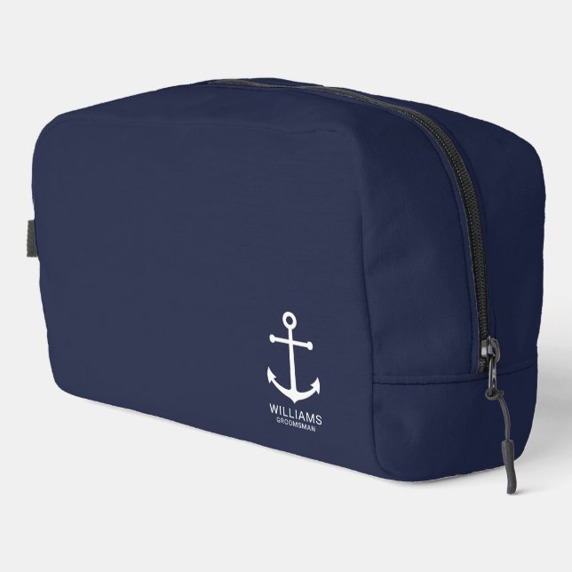 Nautical Navy Blue Anchor Personalized Groomsmen Dopp Kit (Right Corner)