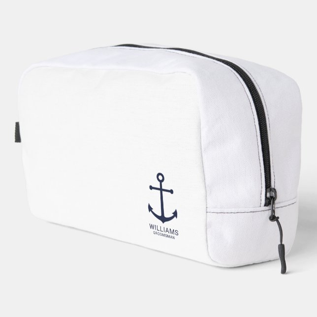 Nautical Navy Blue Anchor Personalized Groomsmen Dopp Kit (Right Corner)