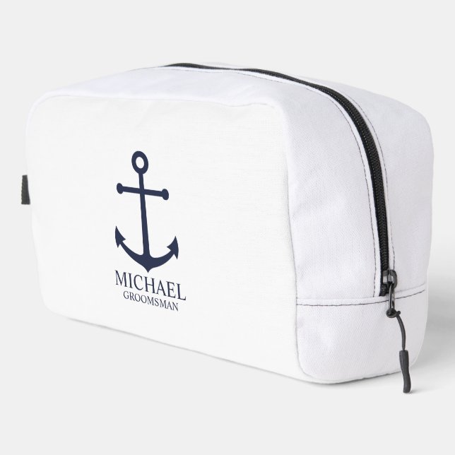 Nautical Navy Blue Anchor Personalized Groomsmen Dopp Kit (Right Corner)