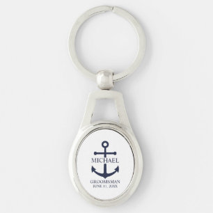 Nautical Navy Blue Anchor Personalized Groomsmen Keychain