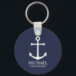 Nautical Navy Blue Anchor Personalized Groomsmen Keychain<br><div class="desc">Nautical Personalized Groomsmen Gift
This design features white anchor and personalized groomsman's name with title in white classic serif font style on navy blue background.

Also perfect for best man,  father of the bride and more.</div>