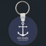 Nautical Navy Blue Anchor Personalized Groomsmen Keychain<br><div class="desc">Nautical Personalized Groomsmen Gift
This design features white anchor and personalized groomsman's name with title in white classic serif font style on navy blue background.

Also perfect for best man,  father of the bride and more.</div>