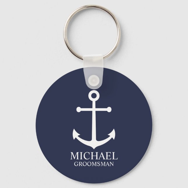 Nautical Navy Blue Anchor Personalized Groomsmen Keychain (Front)