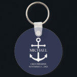Nautical Navy Blue Anchor Personalized Groomsmen Keychain<br><div class="desc">This personalized gift features a white anchor design with your groomsman’s name and title in a classic white serif font on navy blue background. A thoughtful keepsake for nautical weddings, beach weddings, or coastal celebrations. Perfect as a personalized gift for groomsmen, best man, father of the bride, or anyone special...</div>