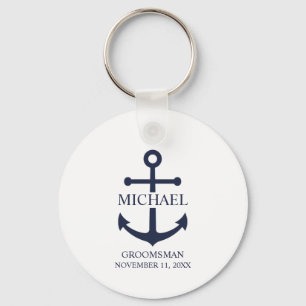 Nautical Navy Blue Anchor Personalized Groomsmen Keychain