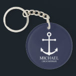 Nautical Navy Blue Anchor Personalized Groomsmen Keychain<br><div class="desc">Nautical Personalized Groomsmen Gift
This design features white anchor and personalized groomsman's name with title in white classic serif font style on navy blue background.

Also perfect for best man,  father of the bride and more.</div>