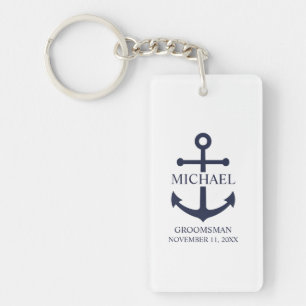 Nautical Navy Blue Anchor Personalized Groomsmen Keychain