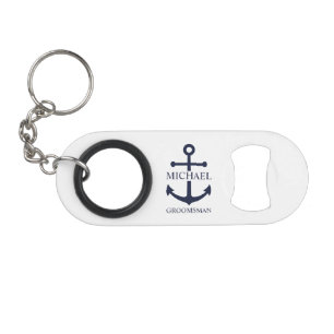 Nautical Navy Blue Anchor Personalized Groomsmen Keychain Bottle Opener