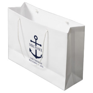 Nautical Navy Blue Anchor Personalized Groomsmen Large Gift Bag