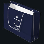 Nautical Navy Blue Anchor Personalized Groomsmen Large Gift Bag<br><div class="desc">Nautical Personalized Groomsmen Gift
This design features white anchor and personalized groomsman's name with title in white classic serif font style on navy blue background.

Also perfect for best man,  father of the bride and more.</div>
