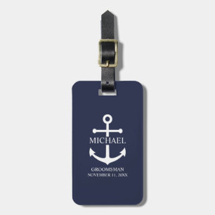 Nautical Navy Blue Anchor Personalized Groomsmen Luggage Tag