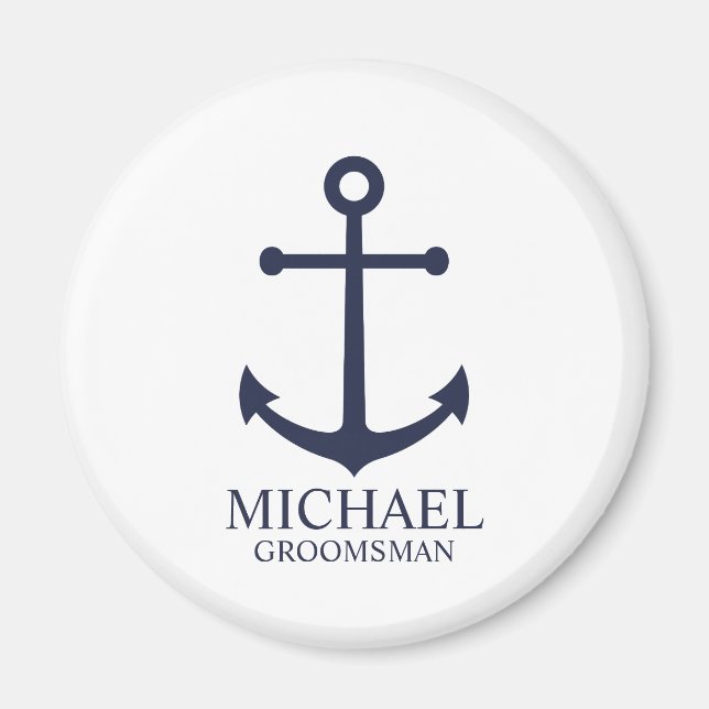Nautical Navy Blue Anchor Personalized Groomsmen Magnet (Front)