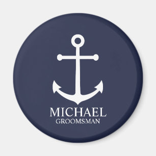 Nautical Navy Blue Anchor Personalized Groomsmen Magnet