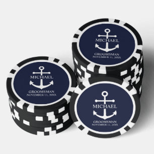 Nautical Navy Blue Anchor Personalized Groomsmen Poker Chips