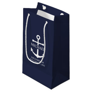 Nautical Navy Blue Anchor Personalized Groomsmen Small Gift Bag