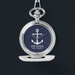 Nautical Navy Blue Anchor Personalized Groomsmen Watch<br><div class="desc">Nautical Personalized Groomsmen Gift
This design features white anchor and personalized groomsman's name with title in white classic serif font style on navy blue background.

Also perfect for best man,  father of the bride and more.</div>