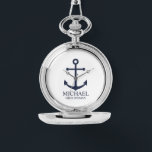 Nautical Navy Blue Anchor Personalized Groomsmen Watch<br><div class="desc">Nautical Personalized Groomsmen Gift
This design features navy blue anchor and personalized groomsman's name with title in navy blue classic serif font style on white background.
Also perfect for best man, father of the bride and more.</div>