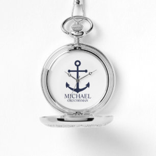 Nautical Navy Blue Anchor Personalized Groomsmen Watch
