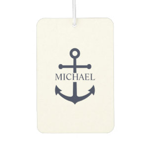 Nautical Navy Blue Anchor Personalized Name Air Freshener