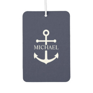 Nautical Navy Blue Anchor Personalized Name Air Freshener