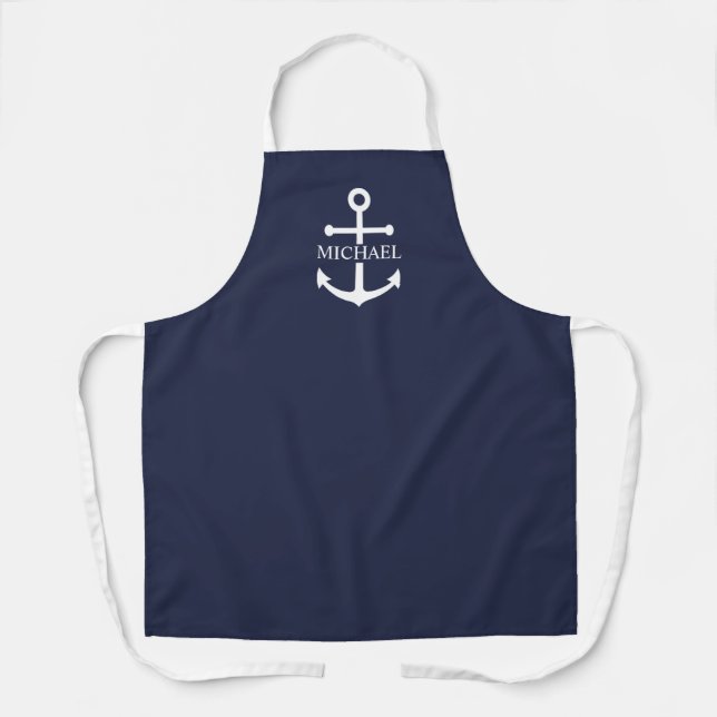 Nautical Navy Blue Anchor Personalized Name Apron (Front)